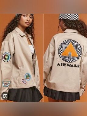 Forever 21 x Airwalk | Women’s Khaki Airwalk Patchwork Zip-Front Jacket Size S